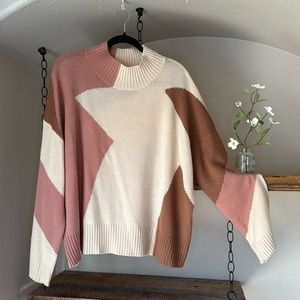 Cream Mauve Color Block Mock Neck Pullover, loose fit, size L, wore twice